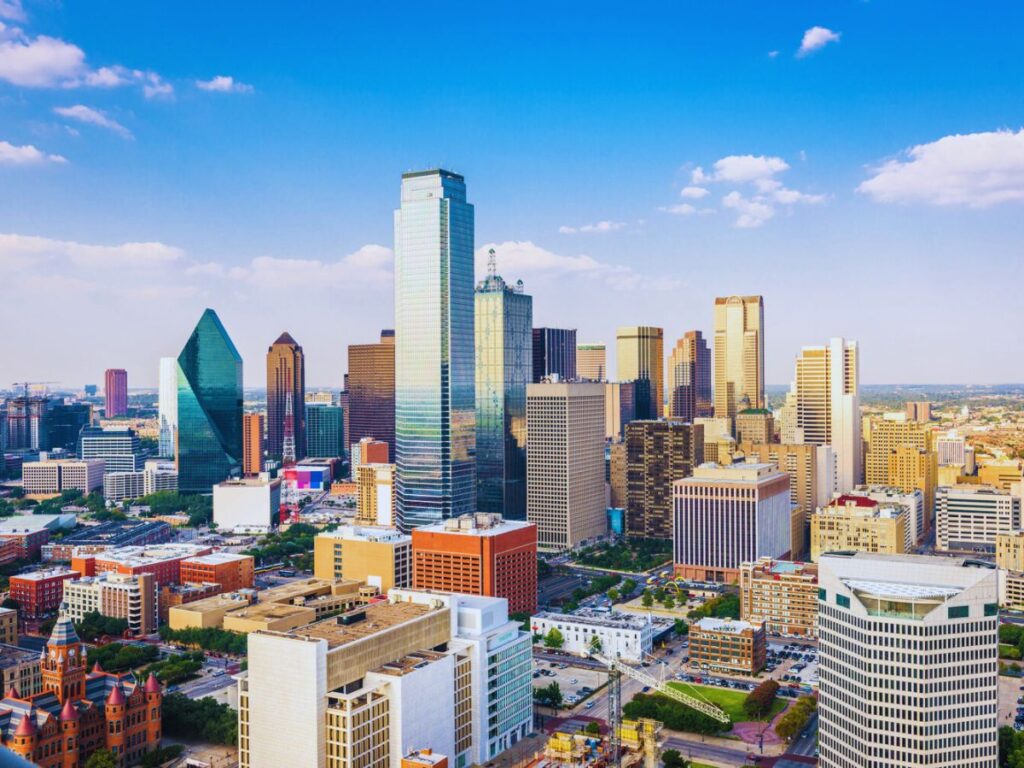 Downtown city skyline in the afternoon, Dallas County, TX